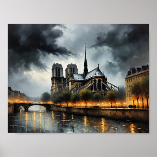 Olieverfschilderij van Notre Dame de Paris 's nach Poster (Voorkant)