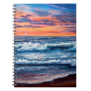 olieverfschilderij van Ocean en strand op canvas. Notitieboek