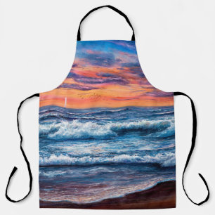 olieverfschilderij van Ocean en strand op canvas. Schort
