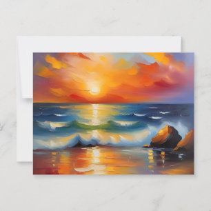  olieverfschilderij van oranje zonsondergang boven briefkaart