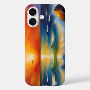 Olieverfschilderij van oranje zonsondergang boven iPhone 16 hoesje