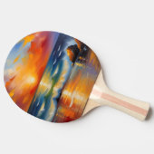 Olieverfschilderij van oranje zonsondergang boven tafeltennisbatje (Zijkant)
