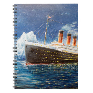 olieverfschilderij van Titanic en ijsberg op n Notitieboek