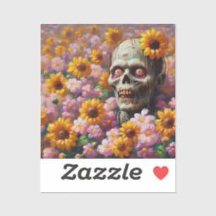 Olieverfschilderij van Zombie in Bloemenveld Hallo Sticker