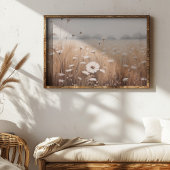 Olieverfschilderij Veld van bloemen met een mistig Poster