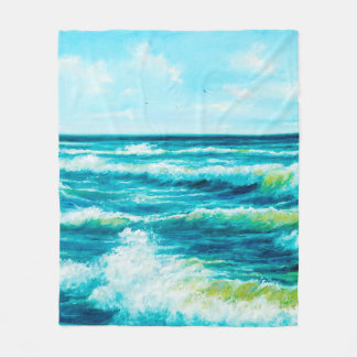 olieverfschilderij waarop golven in de oceaan of z fleece deken