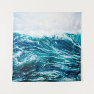 olieverfschilderij waarop golven in de oceaan of z wandkleed