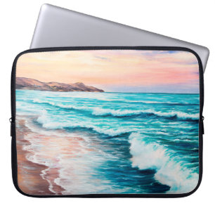 olieverschilderij van prachtige paarse zonsonderga laptop sleeve