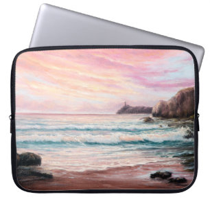 olieverschilderij van prachtige paarse zonsonderga laptop sleeve