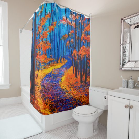 olieverschildering met mooi herfstbos op c douchegordijn (In situ)