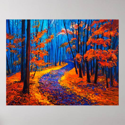 olieverschildering met mooi herfstbos op c poster (Voorkant)