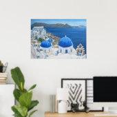 Olieverschildering van de Santorini Oia Blue-kerk Poster (Thuiskantoor)