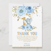 Olifant 1e Verjaardag Blauwe Bloemen Dankjewel Kaa Kaart (Voorkant)
