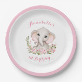 Olifant 1e verjaardag meisje aangepaste leeftijd r papieren bordje (Voorkant)