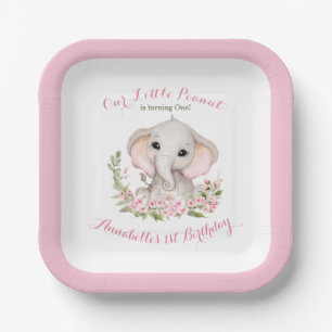 Olifant 1e Verjaardag Meisje Custom Age Square Papieren Bordje