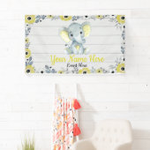 Olifant Achtergrond Rustieke Bloemen Geel Spandoek (Insitu)