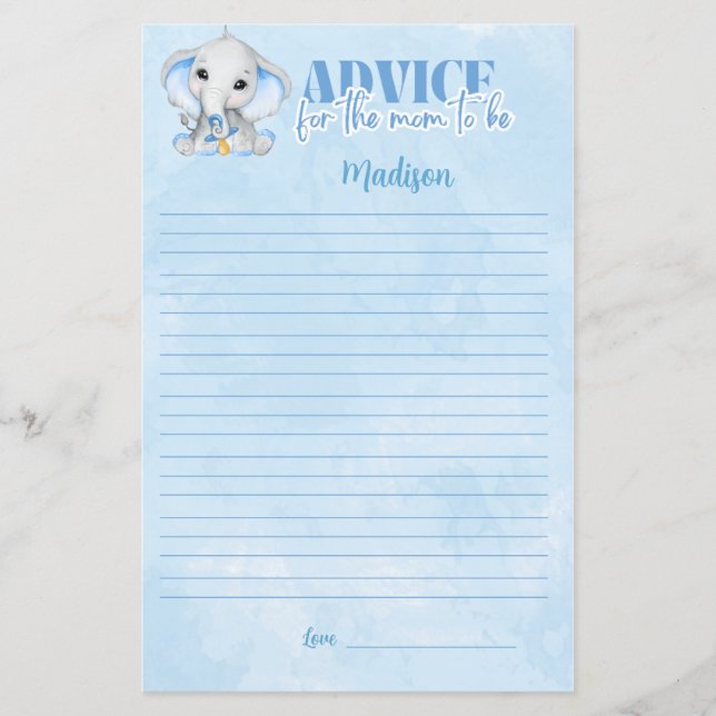 Olifant advies voor moeder Baby shower spel (Voorkant)
