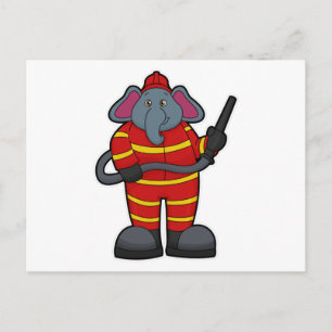 Olifant als brandweerman met slang briefkaart
