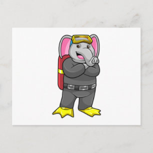 Olifant als duiker met duikbril briefkaart