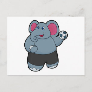Olifant als handbalspeler met handbal briefkaart