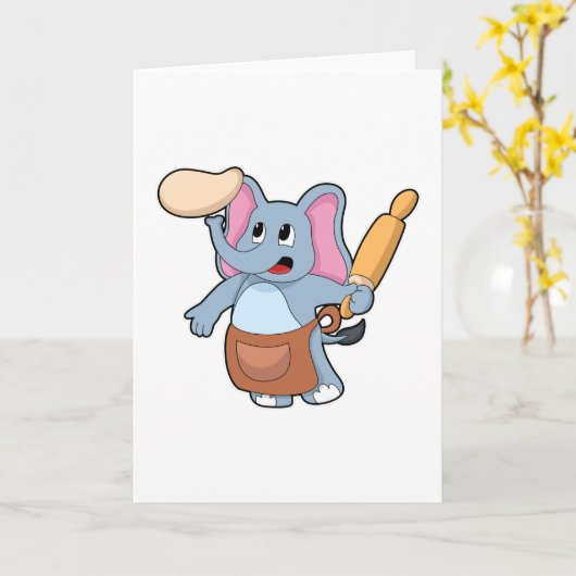 Olifant als kok met deegroller & deeg kaart (Gele Bloem)