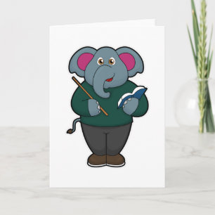 Olifant als leraar met boek en aanwijsstok kaart