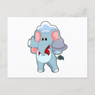 Olifant als ober met dienblad briefkaart