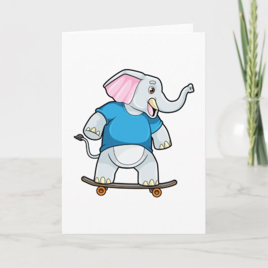Olifant als schaatser met skeelerboard kaart (Voorkant)