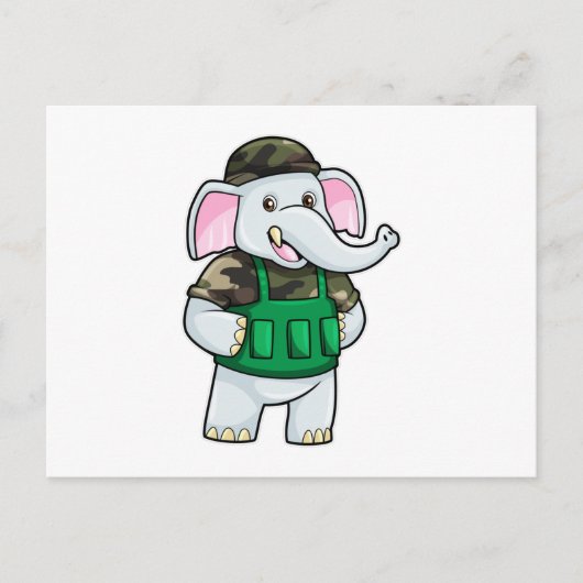 Olifant als soldaat met uniform & helm briefkaart (Voorkant)