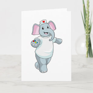 Olifant als verpleegster met medicijnen kaart