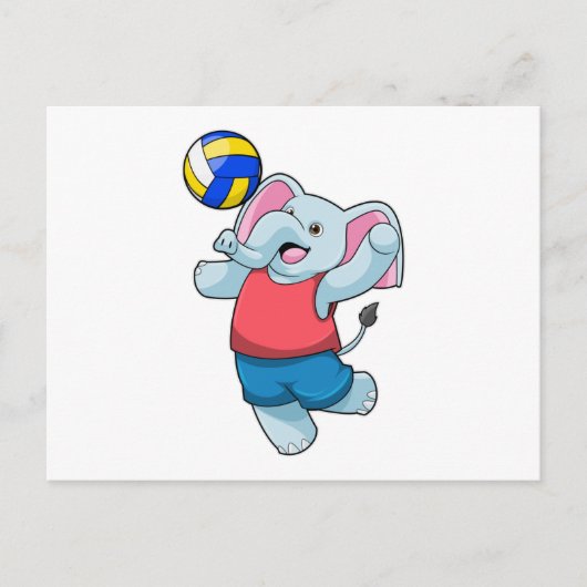Olifant als Volleybalspeler met Volleybal Briefkaart (Voorkant)