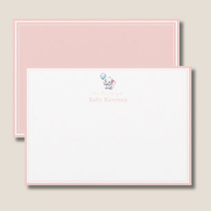 Olifant Baby Blush Roze Rand Nursery Nieuwe Baby Notitiekaartje
