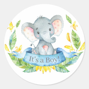 Olifant Baby Borrel Jongen Blauw Ronde Sticker