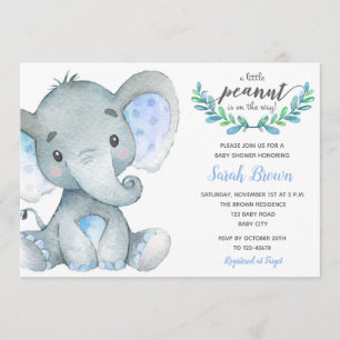 Olifant baby boy doucheuitnodigingen (Waterverf) Kaart