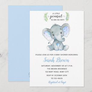Olifant baby douche uitnodigingen jongen kleine pi