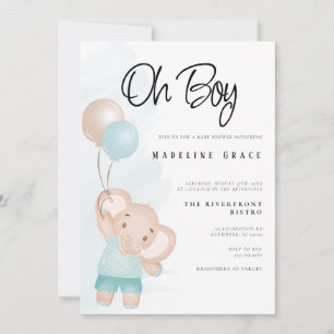 Olifant Baby Jongen Baby Shower Uitnodiging