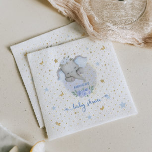 Olifant Baby Jongen Douche Blauw Goud Bloemen Servet