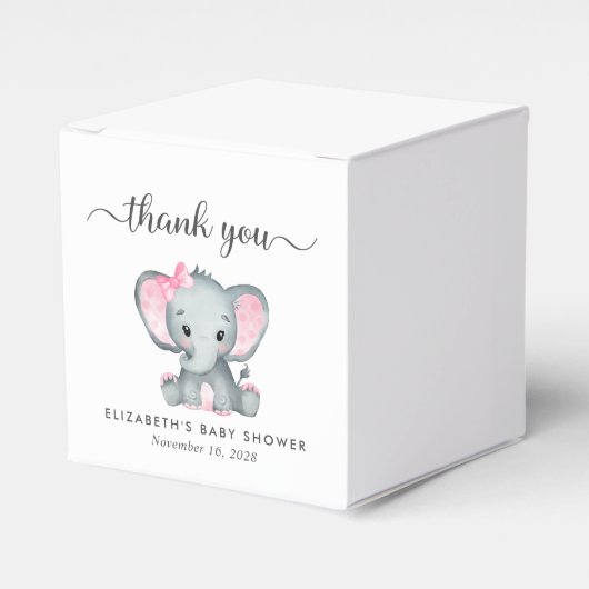 Olifant Baby Meisje Douche Dank u Bedankdoosjes (Voorkant Zijde)