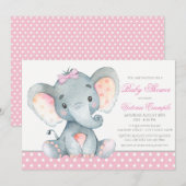 Olifant Baby Meisje Douche Uitnodigingen (Voorkant / Achterkant)