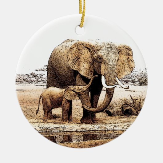 Olifant & Baby Olifant Kerstornament Keramisch Ornament (Voorkant)