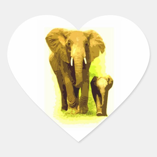Olifant & Baby Olifant Wandelend Hart Sticker (Voorkant)
