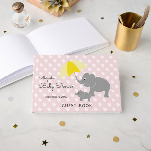 Olifant & Baby paraplu, Roze Baby shower Gastenboek