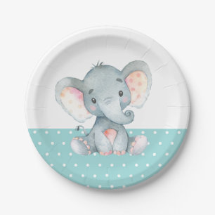 Olifant Baby shower Aqua Blauwgroen Turquoise Papieren Bordje