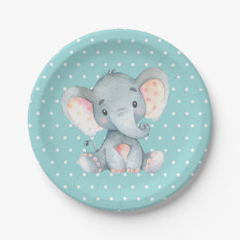 Olifant Baby shower Aqua Blauwgroen Turquoise Papieren Bordje