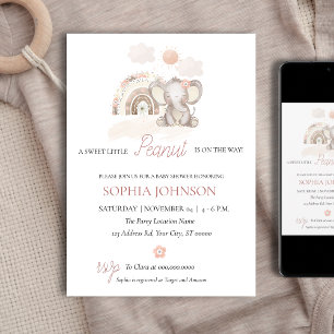 Olifant Baby shower, Baby Meisje Pastel Uitnodigin Kaart
