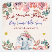 Olifant baby shower bedanksticker