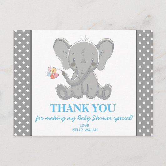 Olifant Baby shower Bedankt Opmerking Polka Dots Briefkaart (Voorkant)
