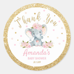 Olifant Baby Shower Bedankt Sticker Labels