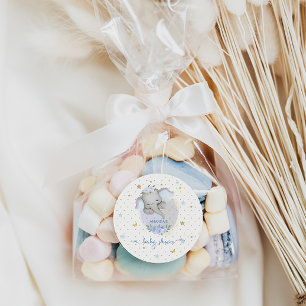 Olifant Baby shower Blauw Ronde Sticker