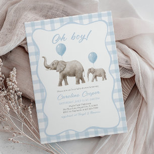 Olifant Baby Shower Blauwe Ballon, Kleine Pinda Kaart